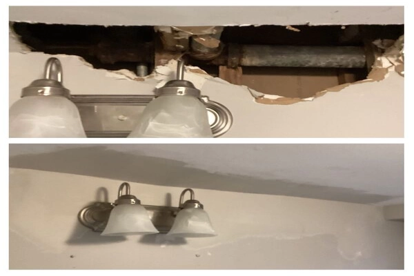 Before and after photos of a Wheaton drywall repair by the pros at Mr. Handyman of Wheaton-Hinsdale.