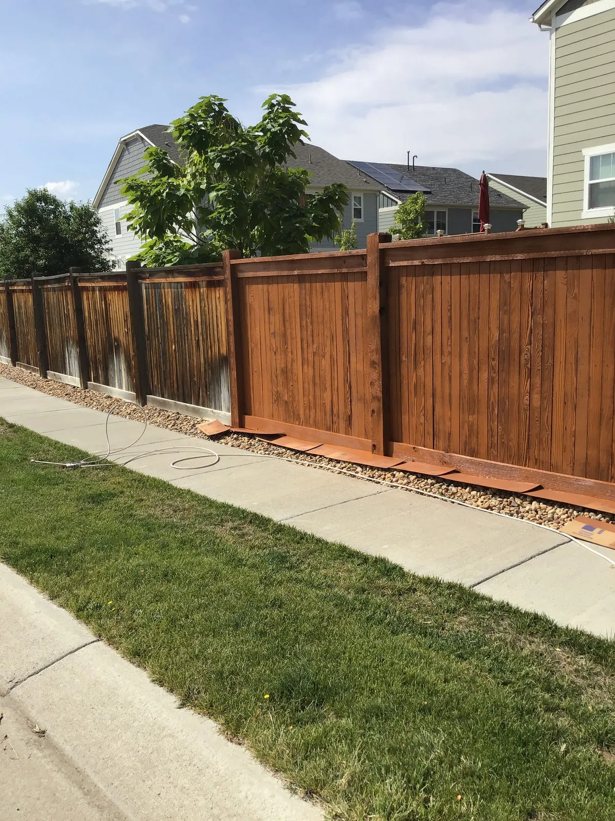 Boulder, CO fence in process of being repaired by Mr. Handyman.