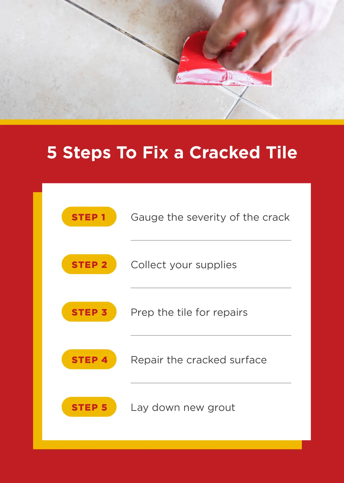 The 5 steps to fix a cracked tile.