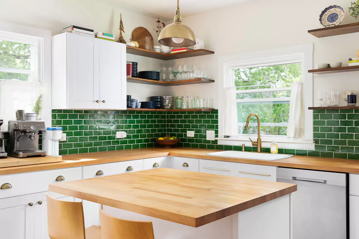 view of kitchen with wooden countertops