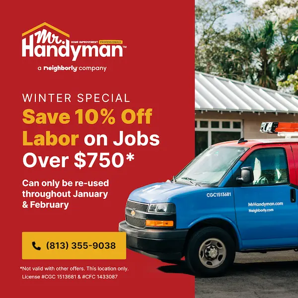 Winter Promotion text with picture of a Mr. Handyman truck.