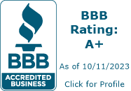 BBB Accredited Business, A+ Rating.