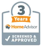HomeAdvisor 3 Years Screened and Approved badge.