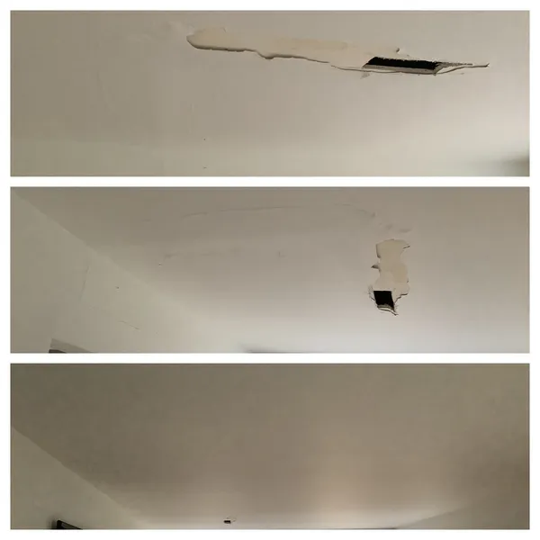 Before and after of Mr. Handyman’s ceiling drywall repair Schaumburg, IL.