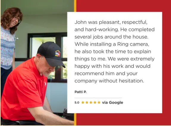 Five-star customer testimonial of Mr. Handyman.