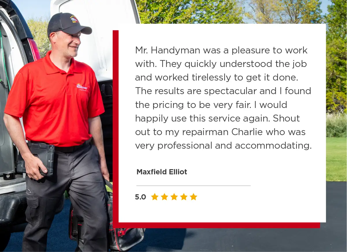 Five-star review about Mr. Handyman plumbing services.