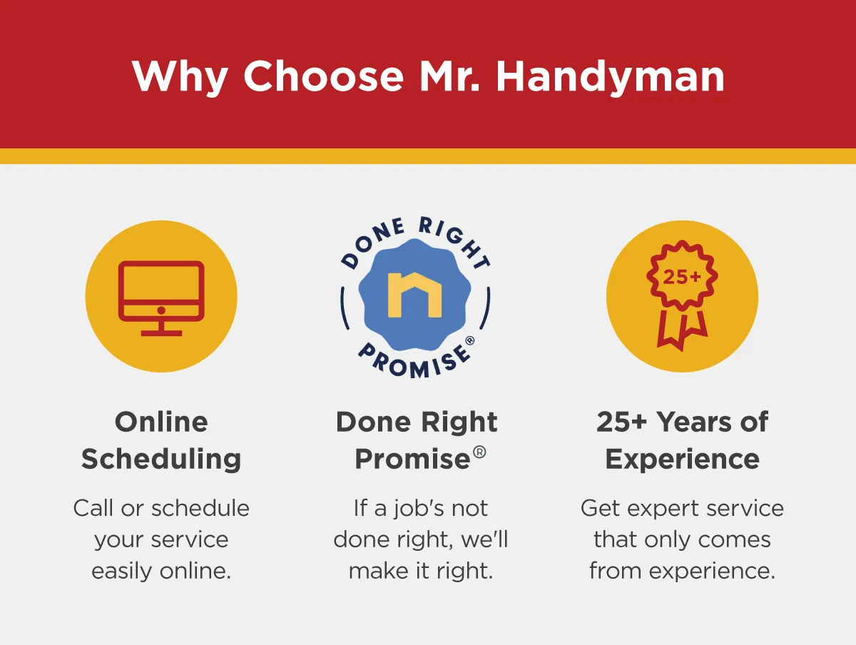 Graphic listing reasons customers should choose Mr. Handyman for their home assembly service.