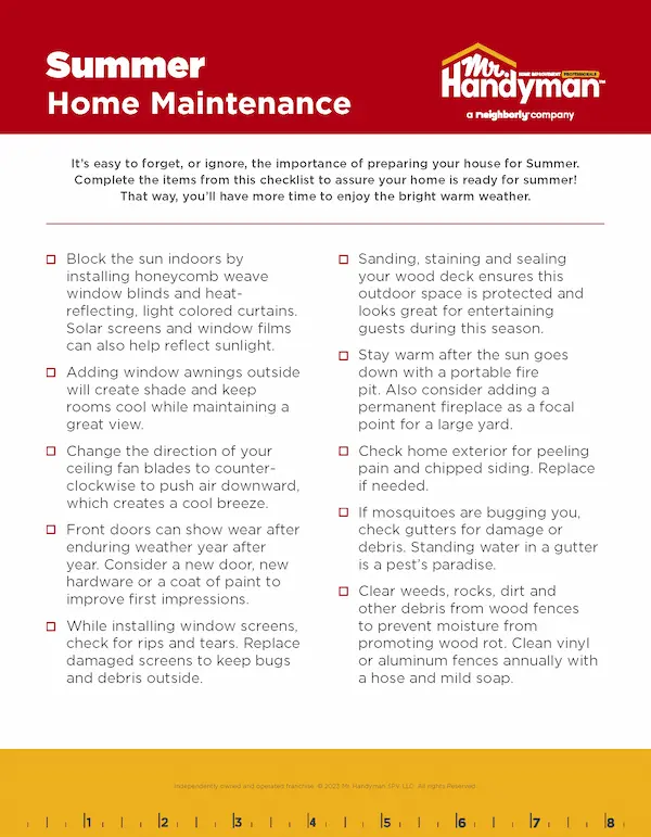 Summer maintenance checklist flyer.