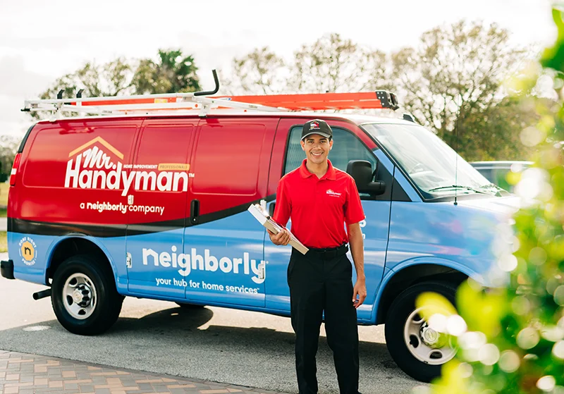 Mr. Handyman tech ready to perform home repairs in one of many service locations 