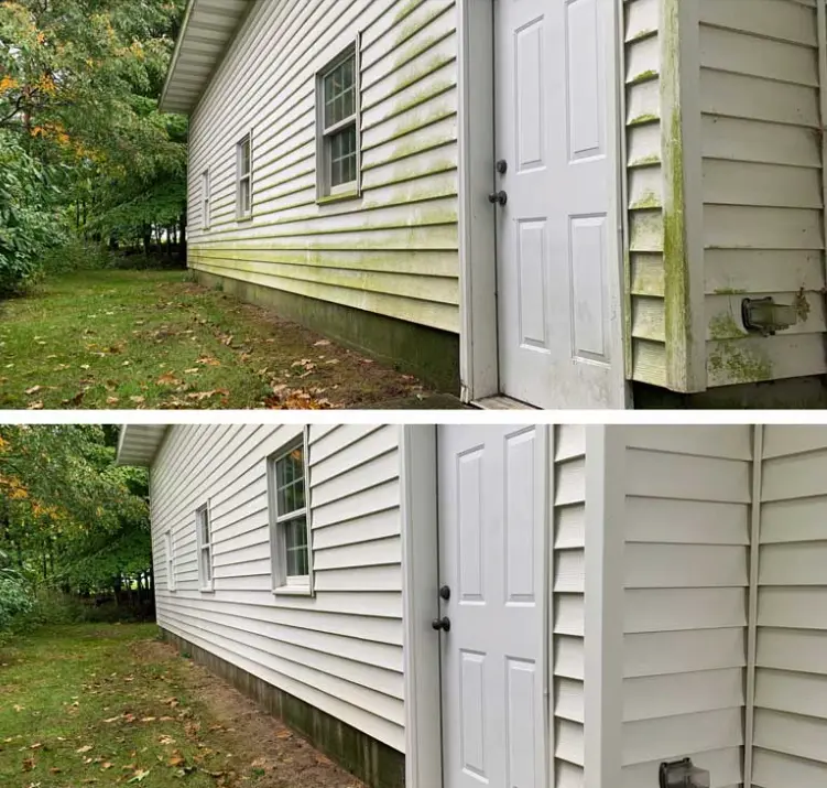 Before and after South Bend power washing service for siding.