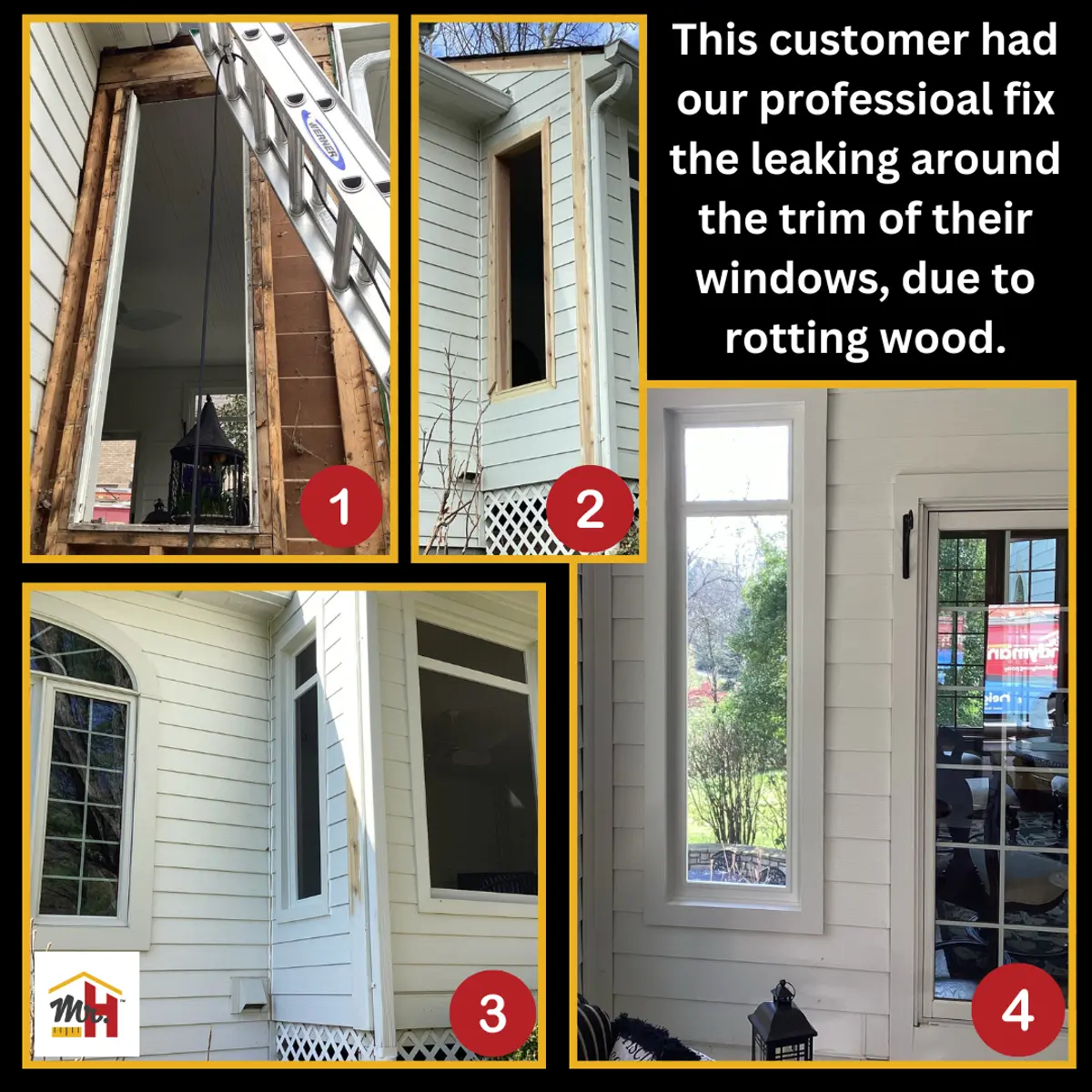 Mr. Handyman fixing up rotting wood frame during window repair in Florence, KY.